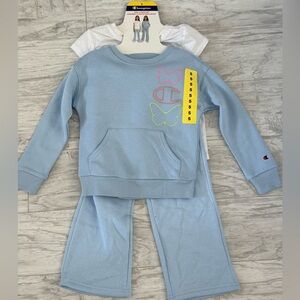Champion Kids' Blue Sweatshirt, Sweatpants, t-shirt Set with Butterfly Accents